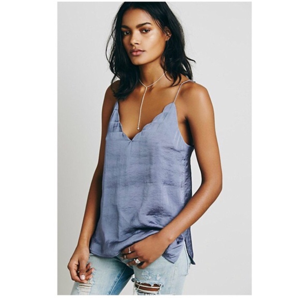 Free People Sensual Satin Scalloped Deep V Cami